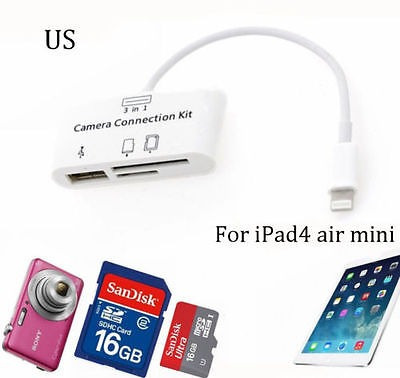 Imagen 1 de 5 de Nuevo iPad 4 Mini Aire Ios 9 8 Pines Cámara Conexión Kit Usb