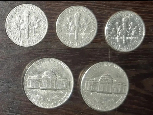 Imagen 2 de 2 de 3 Monedas Eeuu 1 Dime + 2 De 5 Centavos Eeuu
