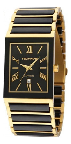 Relógio Technos Feminino Cerâmica Safira Quadrado 2015cf/4p Cor da correia Preto e dourado Cor do bisel Bicolor Cor do fundo Preto