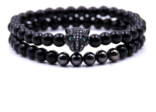 Pulsera Hombre Cabeza De Lepoardo (platino Negro)