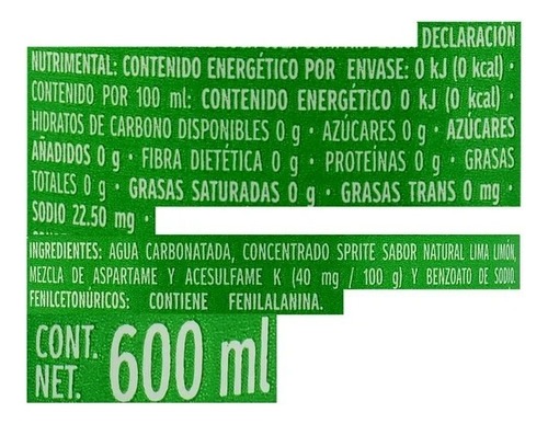 16 Pzas Refresco Sprite Sin AzĂșcar 600 Ml