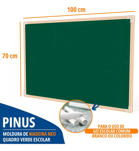 Lousa Quadro Verde 100x70 Cm Moldura Madeira Com 10 Giz E Apagador