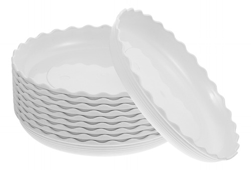 Plato Redondo Para Macetas, Color Blanco, 10 Unidades