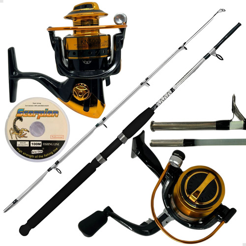 Kit Pesca Vara Fibra Vidro 15kg + Molinete 5000 E Linha 100m