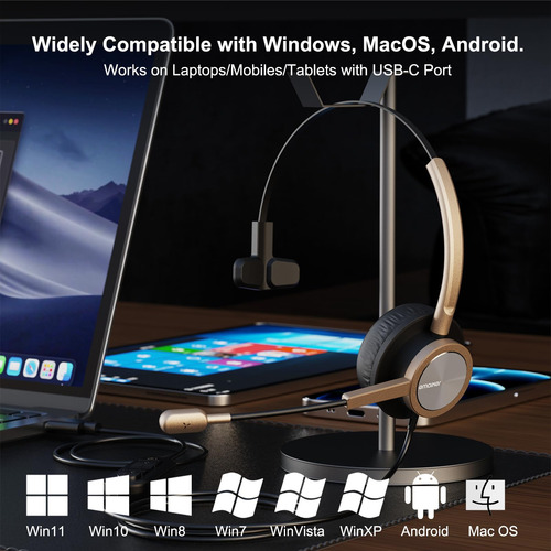 Audífono Usb Tipo C Dorado Con Micrófono De Cancelación De