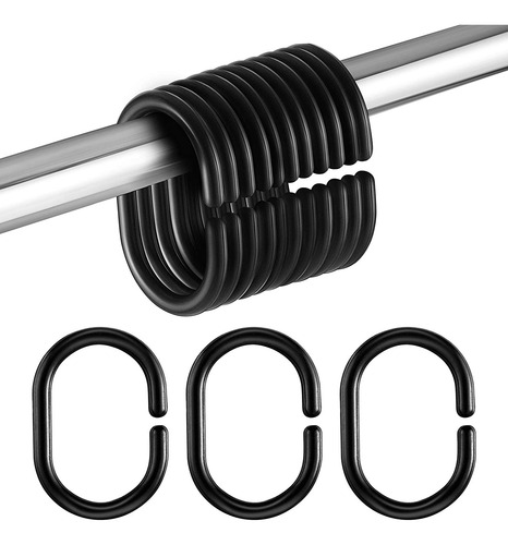 Paquete De 24 Anillos De Cortina De Ducha De Plástico Negro