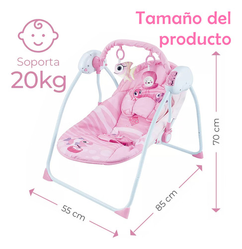 Silla Mecedora Para Bebes Columpio Control Remoto Mosquitero Rosa