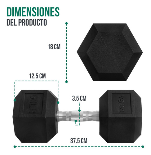 Mancuerna Pesa Hexagonal 50lb/22.68kg Pvc Gym Color Negro