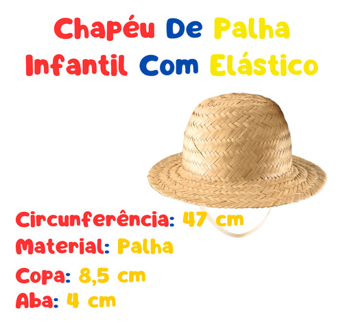 Chapéu De Palha Infantil Bebe 2 A 3 Anos Com Elástico