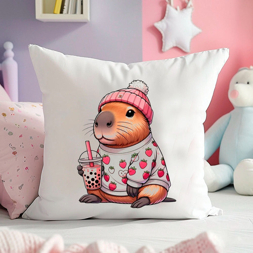 Almohadon 40x40 Capibara Meme Adorable Modelo 4 Liso