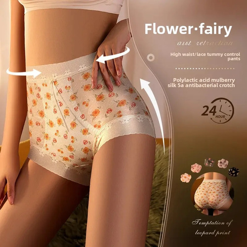 Ropa Interior De Encaje De Cintura Alta Para Mujer De Talla