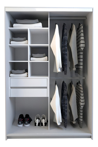 Placard Springwall 2 Puertas Corredizas / 2 Cajones 1.20m Color Blanco
