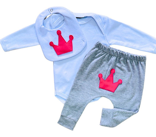 Conjunto Bebe Menina Babador 3 Pçs Tematico Bichinhos Fofa