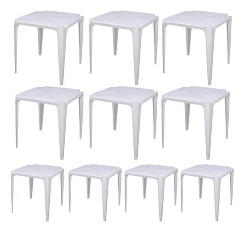 Kit Com 10 Mesa De Plástico Bela Vista - Branca - Mor Cor Branco