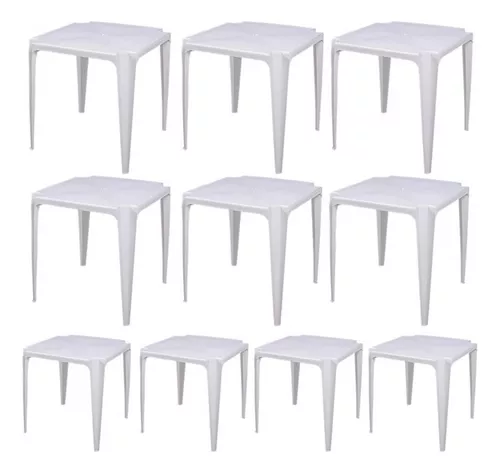 Conjunto Mesa Quadrada Bela Vista + 4 Cadeiras em Plastico Branca