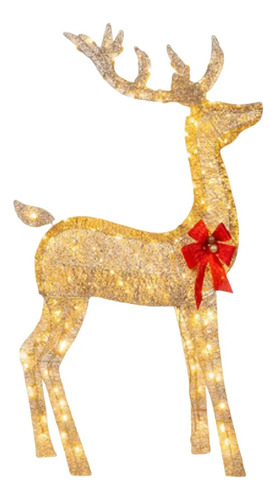 Adorno Navideño De Ciervo Con Lazos Rojos Brillantes Para