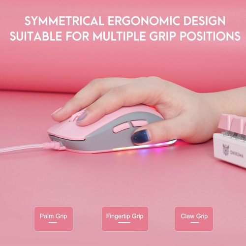 Luz LED Rgb Rgb Mouse Gamer Onikuma Cw918 Cat Pink