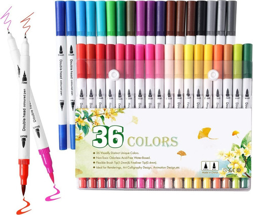 36 Marcadores De Doble Punta Tipo Pincel Colores