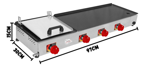 Chapa Lanche 97x30 Gás Semi Profissional Abafador E Coletor