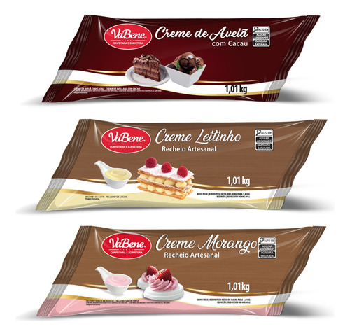 Kit 3 Diferentes Sabores Creme De Recheio Artesanal 1,01kg