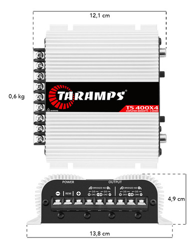 Módulo Amplificador Taramps Ts 400x4 4 Ch 400 W 2 Ohms Sub Som Automotivo 4 Canais 400 Watts Full Range