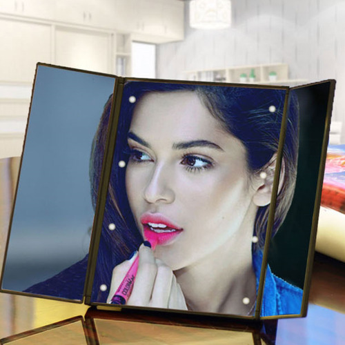 Espejo De Maquillaje De Escritorio Led Cuadrado Con Lámpara