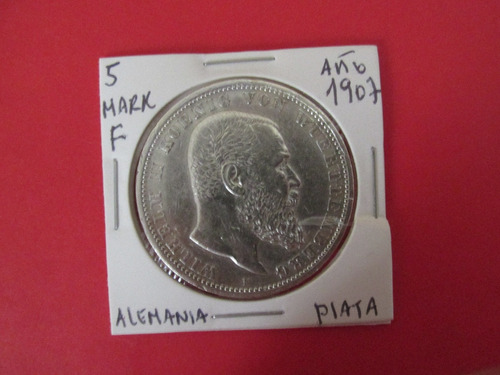 Antigua Moneda 5 Mark Imperio Aleman De Plata Año 1907