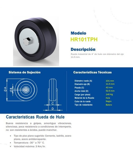 4 Ruedas 4 PLG Hule Vulcanizado Doble Balero Tuerca Tornillo