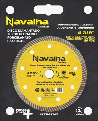 Disco Diamantado Navalha Porcelanato 110mm Titanium - 06055 Cor Amarelo