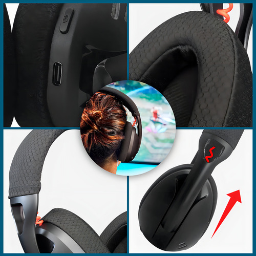 Fone De Ouvido Headset Gamer Bluetooth 2.4ghz Com Microfone Cor Preto