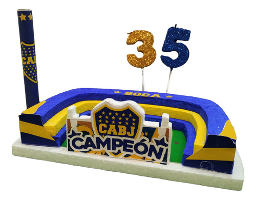 Deco Temática Torta Boca Juniors Cumple Cancha Velas Bengala Boca