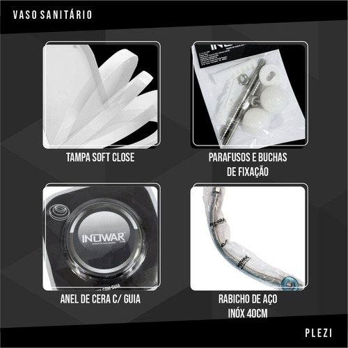Bacia Vaso Sanitário Monobloco Plezi Assento Soft Close Cor Branco
