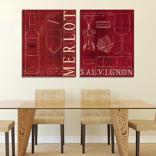 Cuadros Vinos Para Comedor Cocina Vintage Canvas C/ Bastidor Color Vino