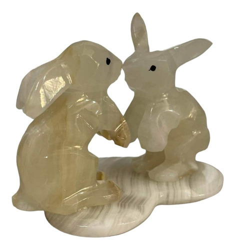 Linda Pareja De Conejos En Onix /mármol Decoración Elegante 