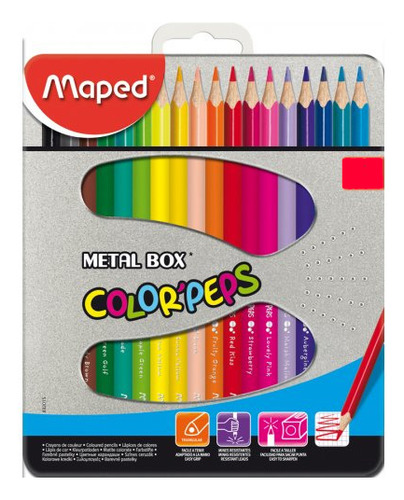 Lapices Colores Maped Caja Metalica X24 Serviciopapelero