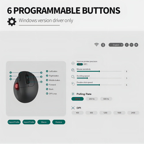 Delux Ratón Trackball Inalámbrico Bluetooth, 2400 Dpi Color Blanco
