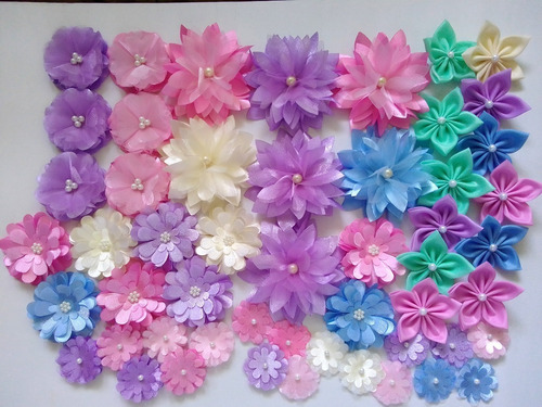 Imagen 2 de 3 de Flores De Tela En Varios Tamaños Raso Y Organza