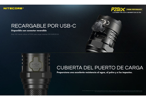 Linterna Tactica Recargable Nitecore P20ix 4000lm 5000mah Linterna Negro Luz Led Blanco