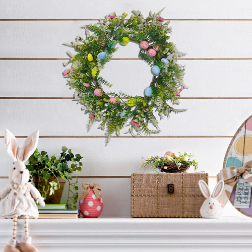 Corona De Pascua Con Huevos Para Puerta De Entrada, Ramitas