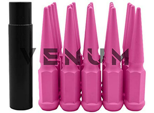 24 Pc Powder Coated Flat Pink Spike Lug Nuts | M14x1.5 | 4.5