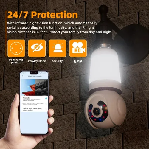 Cámara E27 4k Wifi Ptz Smart Security V380 Pro De 8 Mp