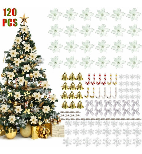 Decoración para árbol de Navidad, 120 piezas, decoración floral