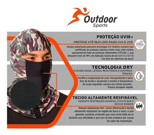 Imagem 9 de 9 de Touca Ninja Mascara Balaclava Camuflada Uv50+ Outdoor Sports