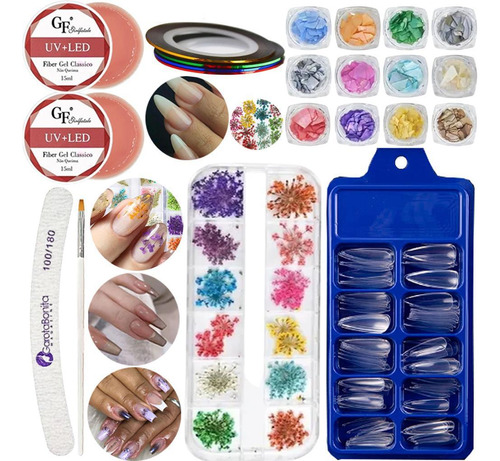 Kit Flores Secas Pedras Madrepérola Encapsulamento Unhas Gel