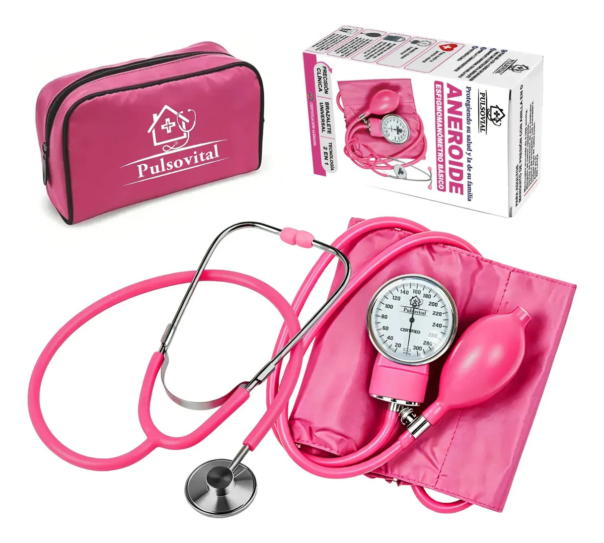 Pulsovital Kit Baumanómetro Aneroide Manual Con Estetocopio Color Rosa Campana 22-32cm