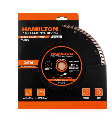 Disco Diamantado Turbo Corte Seco 230mm Hamilton Dt230 Color Negro Negro