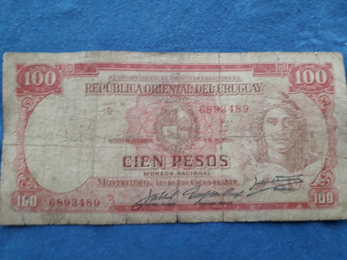 Uruguay $ 100 Año 1939 Serie D , Numero 6893489