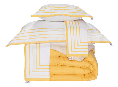 Kit Coberdrom Queen Soft 05 Peças Cor Amarelo