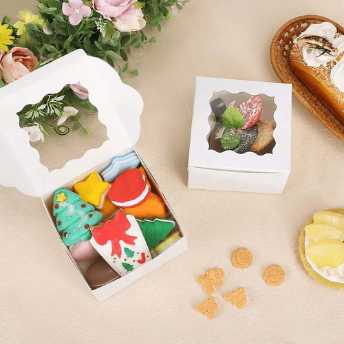 25 Cajas De Cartón Con Ventana Para Postres Portátiles Para Pasteles Cupcakes Galletas Dona 20cm*20cm