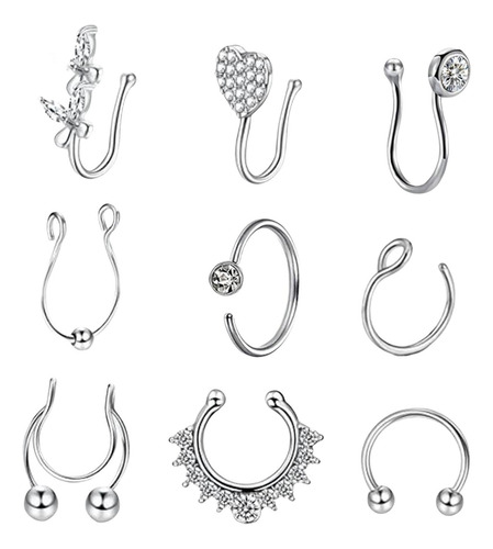 Juego De 9 Anillos De Nariz A La Moda En Forma De U, Estilo
